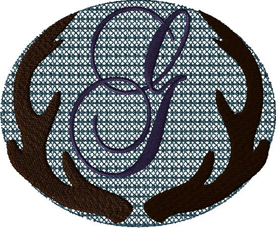 Antlers with a knockdown stitch and an alphabet letter: G