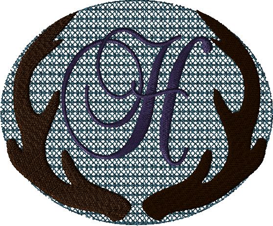 Antlers with a knockdown stitch and an alphabet letter: H
