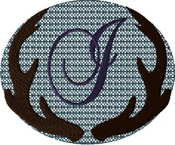 Antlers with a knockdown stitch and an alphabet letter: I