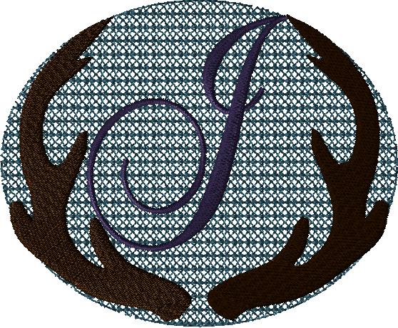 Antlers with a knockdown stitch and an alphabet letter: J