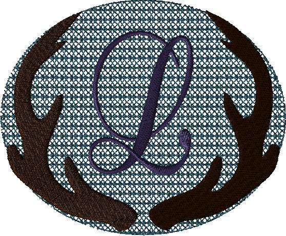 Antlers with a knockdown stitch and an alphabet letter: L