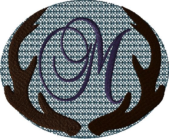 Antlers with a knockdown stitch and an alphabet letter:M