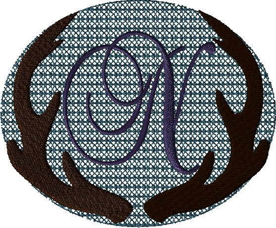 Antlers with a knockdown stitch and an alphabet letter: N