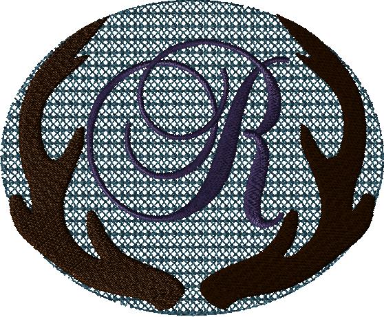 Antlers with a knockdown stitch and an alphabet letter: R