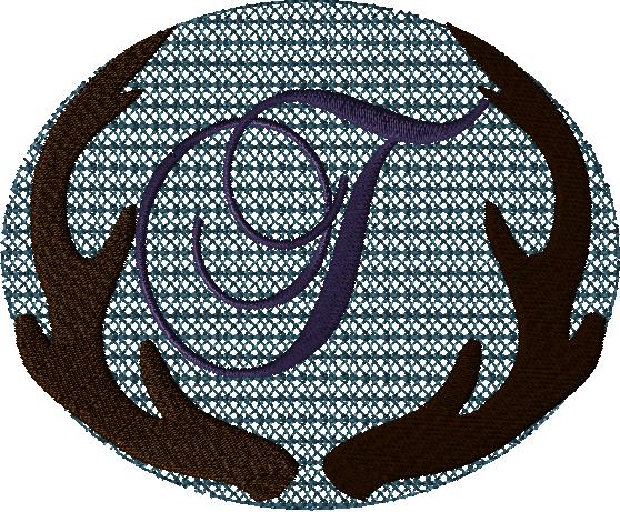 Antlers with a knockdown stitch and an alphabet letter: T