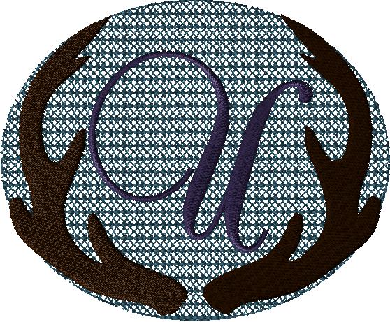 Antlers with a knockdown stitch and an alphabet letter: U