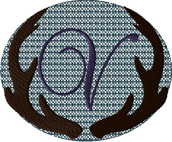 Antlers with a knockdown stitch and an alphabet letter: V