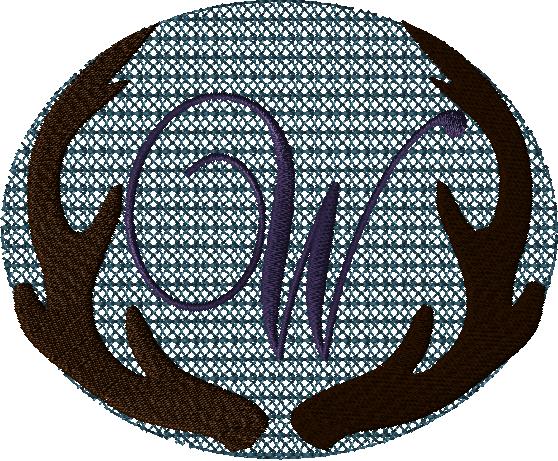 Antlers with a knockdown stitch and an alphabet letter: W
