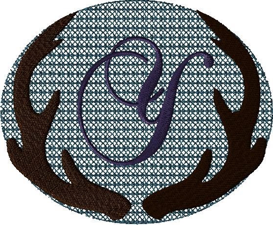 Antlers with a knockdown stitch and an alphabet letter: Y