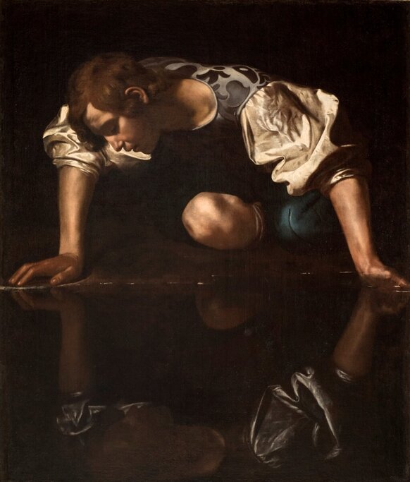 Ausstellung Metamorphosen im Rijksmuseum Amsterdam: Caravaggio, Narcissus, ca. 1597–1598, Palazzo Barberini, Rome.