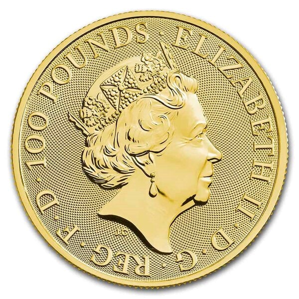 Gouden Tudor Beast 1 oz 2022 Lion of England achterlant 101munten