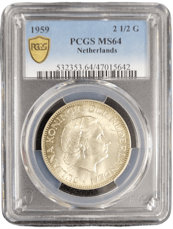 Koningin Juliana zilveren 2 1.2 gulden 1959 MS64 PCGS front
