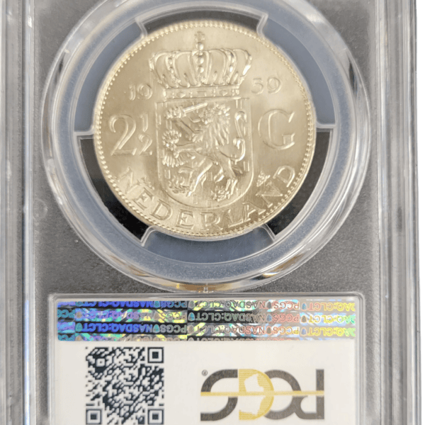 Koningin Juliana zilveren 2 1.2 gulden 1959 MS65 PCGS back