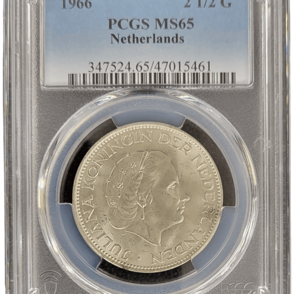 Koningin Juliana zilveren 2 1.2 gulden 1966 MS65 PCGS 1e
