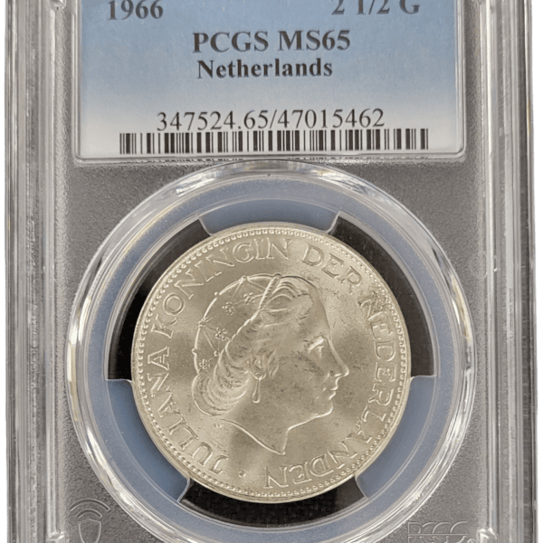 Koningin Juliana zilveren 2 1.2 gulden 1966 MS65 PCGS 2e