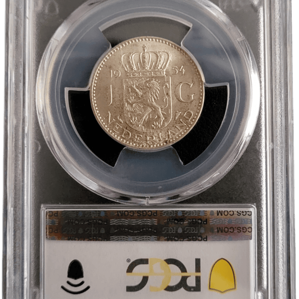 Gulden Juliana 1954 in MS64 kwaliteit, gecertificeerd door PCGS