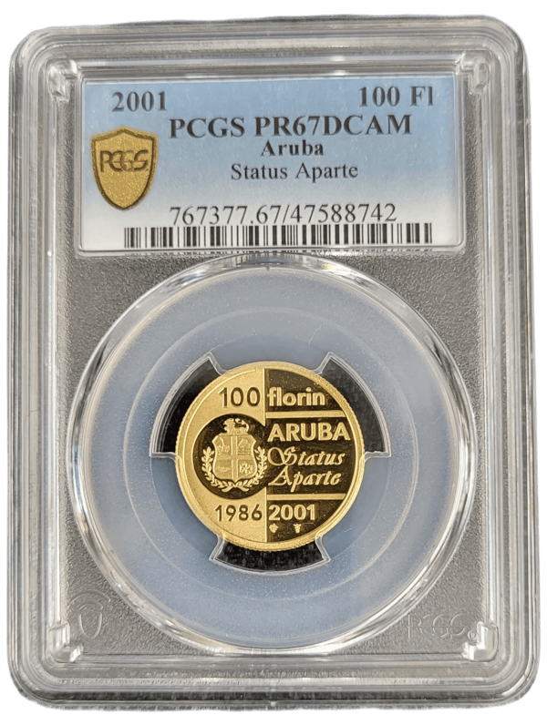 Aruba gouden 100 florin 2001 15 jaar Status Aparte PR67 DCAM PCGS front