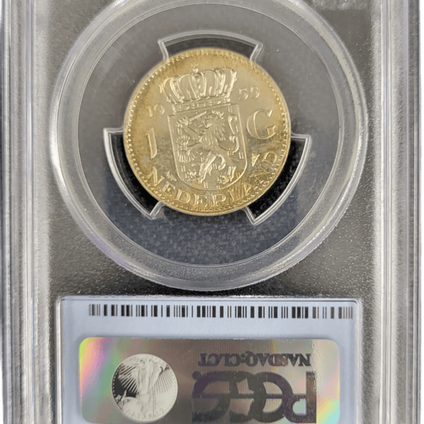 Koningin Juliana zilveren 1 gulden 1955 MS66 PCGS back