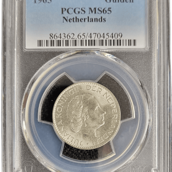 Koningin Juliana zilveren 1 gulden 1965 MS65 PCGS 09 front