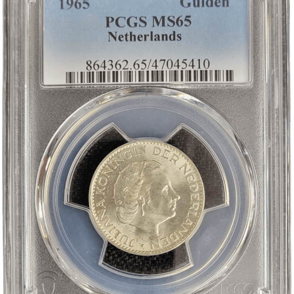 Koningin Juliana zilveren 1 gulden 1965 MS65 PCGS 10 front