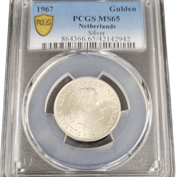 Koningin Juliana zilveren 1 gulden 1967 MS65 PCGS 42