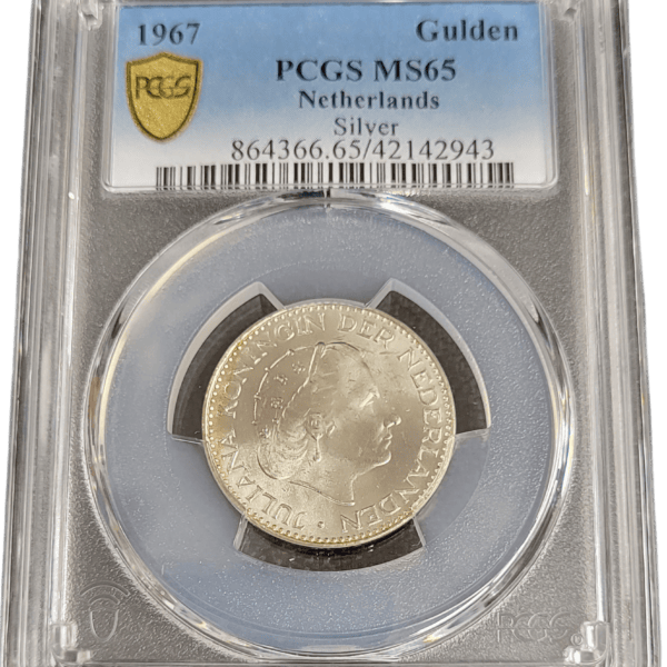 Koningin Juliana zilveren 1 gulden 1967 MS65 PCGS 43