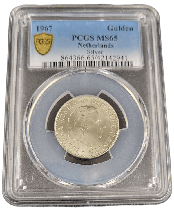 Koningin Juliana zilveren 1 gulden 1967 MS65 PCGS front