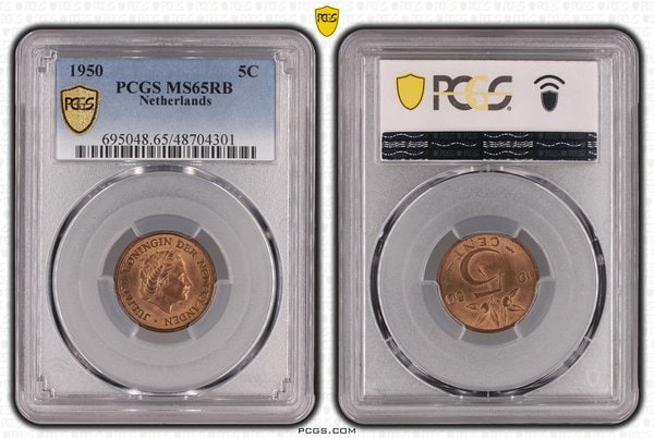 5 cent 1950 MS65 RB PCGS