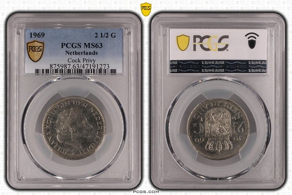 2 1/2 gulden 1969 haan MS63 PCGS