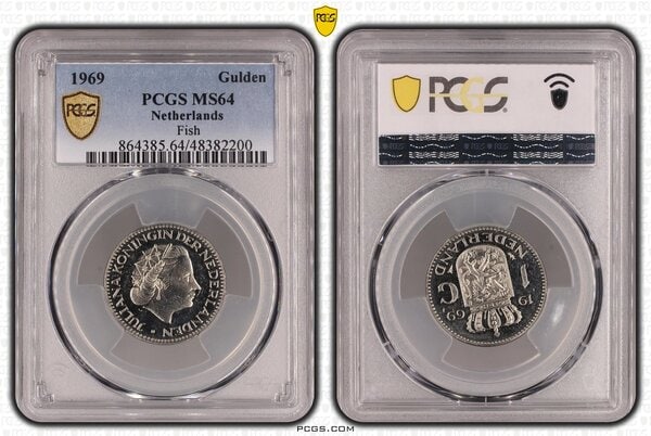 1 gulden 1969 vis PCGS MS64 prooflike uitstraling