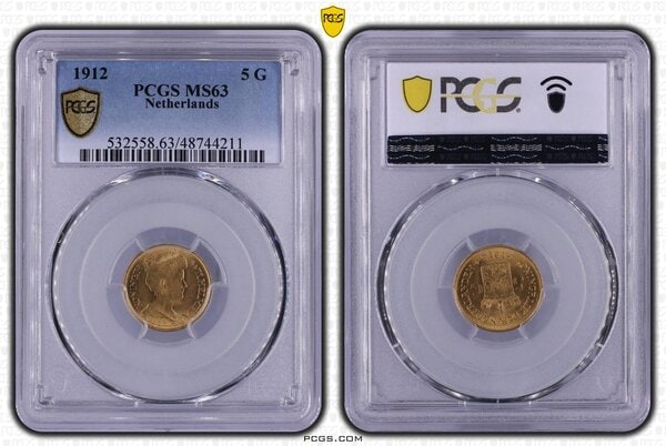 5 gulden 1912 MS63 PCGS