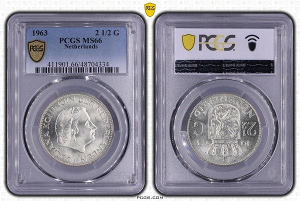 2 1/2 gulden 1963 MS66 PCGS Top pop