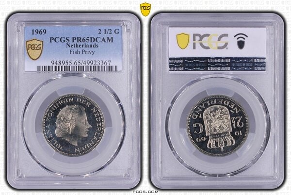 nikkelen 2 1/2 gulden 1969 vis Proof Pr65DCAM PCGS