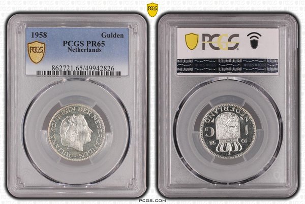 zilveren 1 gulden 1958 Proof Pr65 PCGS