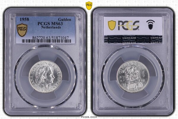 1 gulden 1958 MS63 PCGS