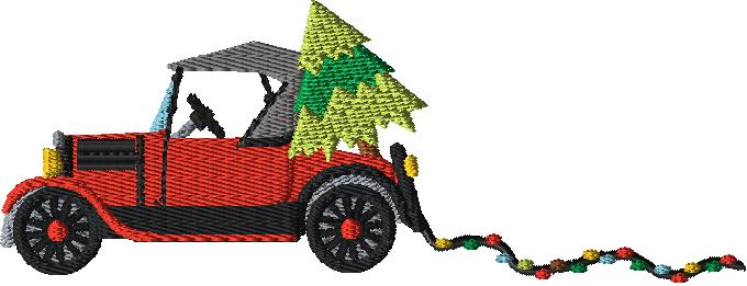 LARGE FONT: Jingle All The Way Merry Christmas and Model T Christmas Tree dragging lights