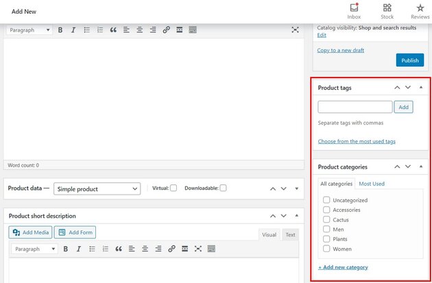 WooCommerce category and tags