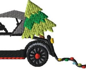 Applique Model T Christmas Tree dragging lights 5x7