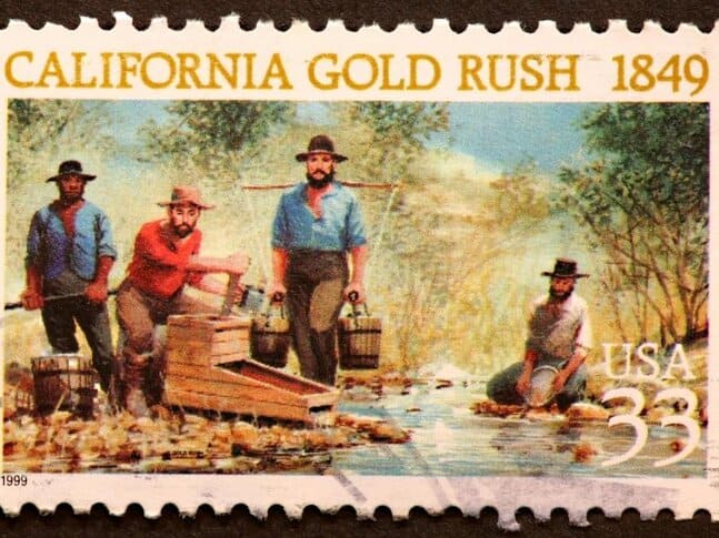 A stamp showing the California Gold Rush