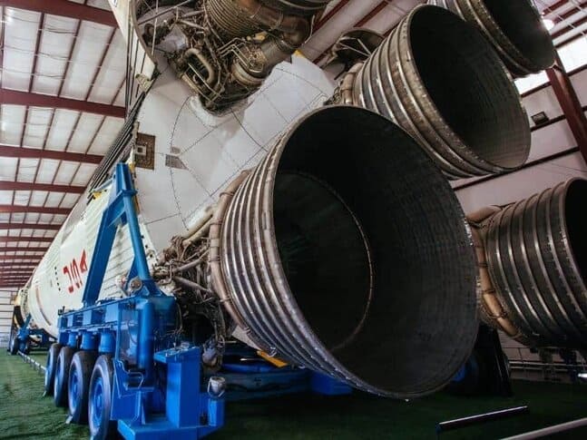 Side of a space ship at the Space Center in Houston Texas