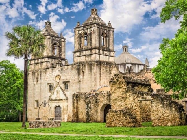 Exterior of Mission Concepción, one of the San Antonio missions in Texas