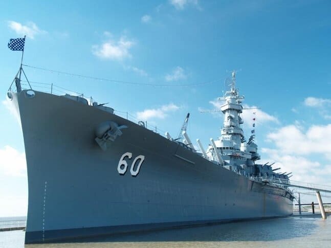 The USS Alabama ship parked off the coast of Alabama