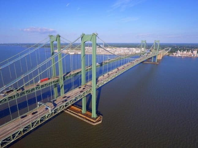 Aerial view of Delaware Memorial Bridge across Delaware River