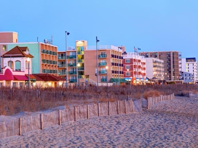Row of resorts along the beach in Rehoboth Beach
