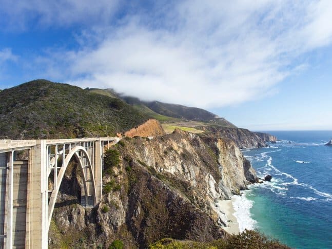 A bridge and the coastline in Big Sur State Park, California