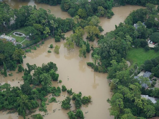 Aerial view of a flooded area in Texas after Hurricane Harvey