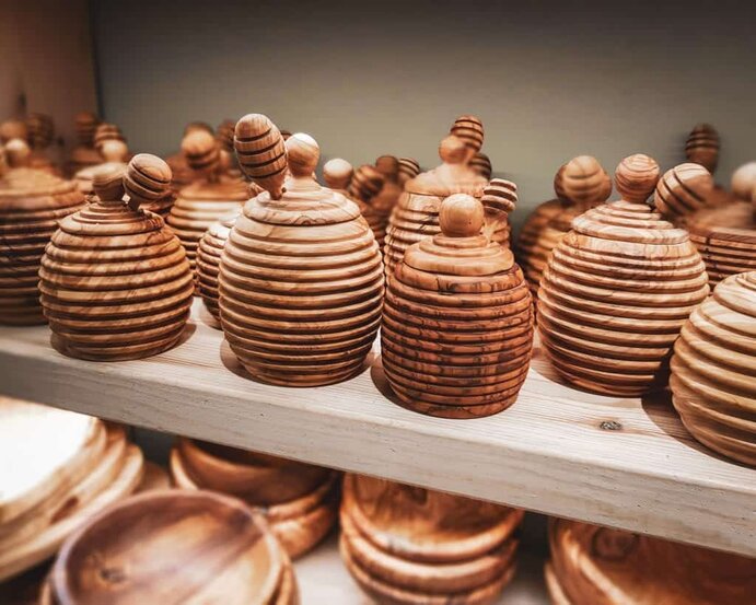 Greece - Crete - Heraklion - Souvenir Honey Jars Olive Wood