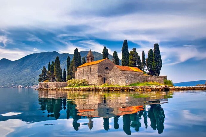 Kotor - Montenegro - island church with trees