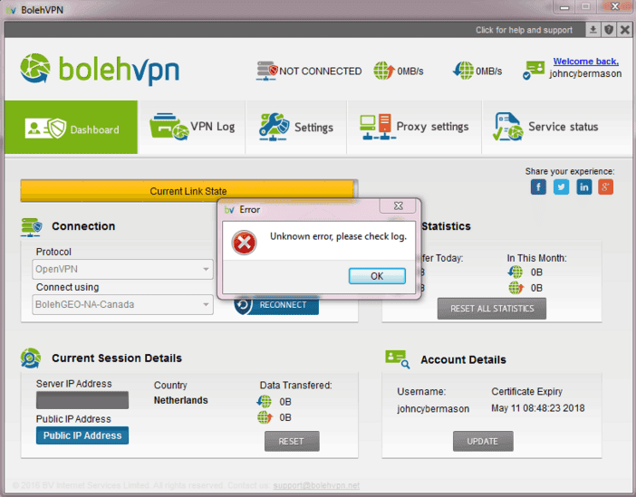 BollehVPN error after installation