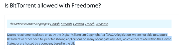 Torrenting is not allowed on F Secure Freedome